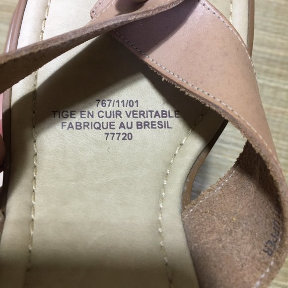 Vintage 90s Leather Thong Wedge Sandal - Sand Colour - Size 10 - Picture 9 of 13